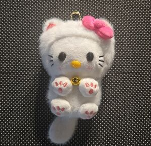 Hello Kitty White Plush Keychain with Pink Bow and Gold Bell